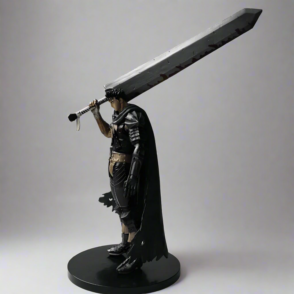 Statue of a warrior holding a large sword on a white background