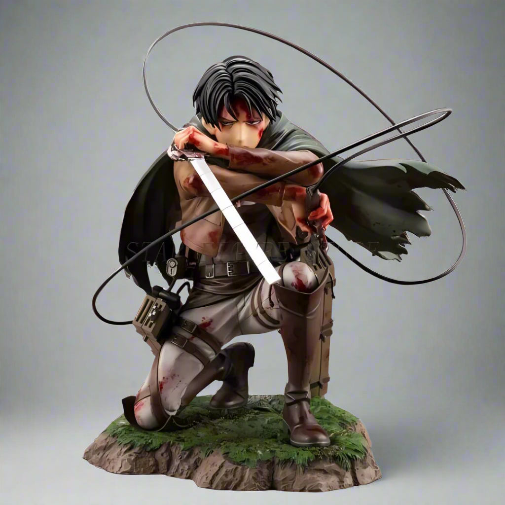 Figura de acción de Ataque a los Titanes, figura de Levi Ackerman de 18 cm, colección de Shingeki no Kyojin, estatua de Battle Damage Rivaille, modelo de juguetes.