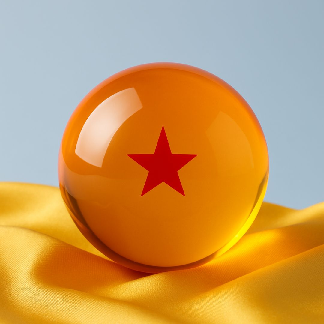 One-star Dragon Ball replica resting on gold satin – glossy finish and authentic anime design.