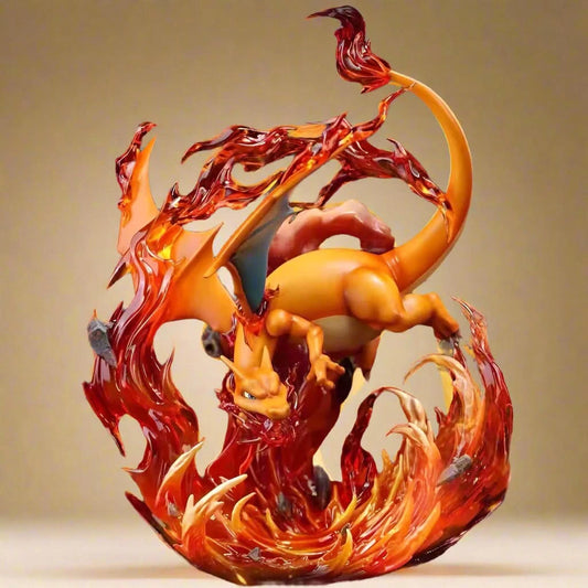 Dragon-like creature with fiery effects on a beige background
