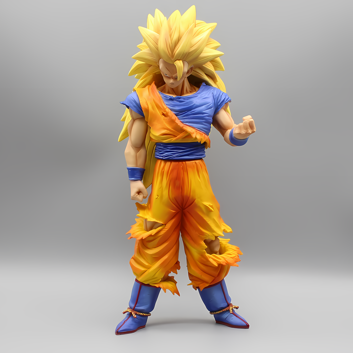 Collectible figure of Goku from Dragon Ball, named 'Ascendant Fury Goku,' depicted in a Super Saiyan form with a flowing orange and blue outfit.