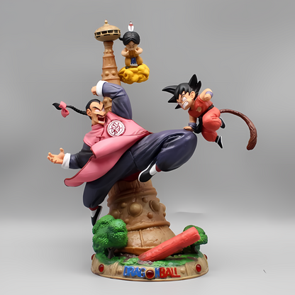 Detailed figurines of Tāo Pái Pái and Goku from Dragon Ball, presented in a front-facing angle against a plain white backdrop.