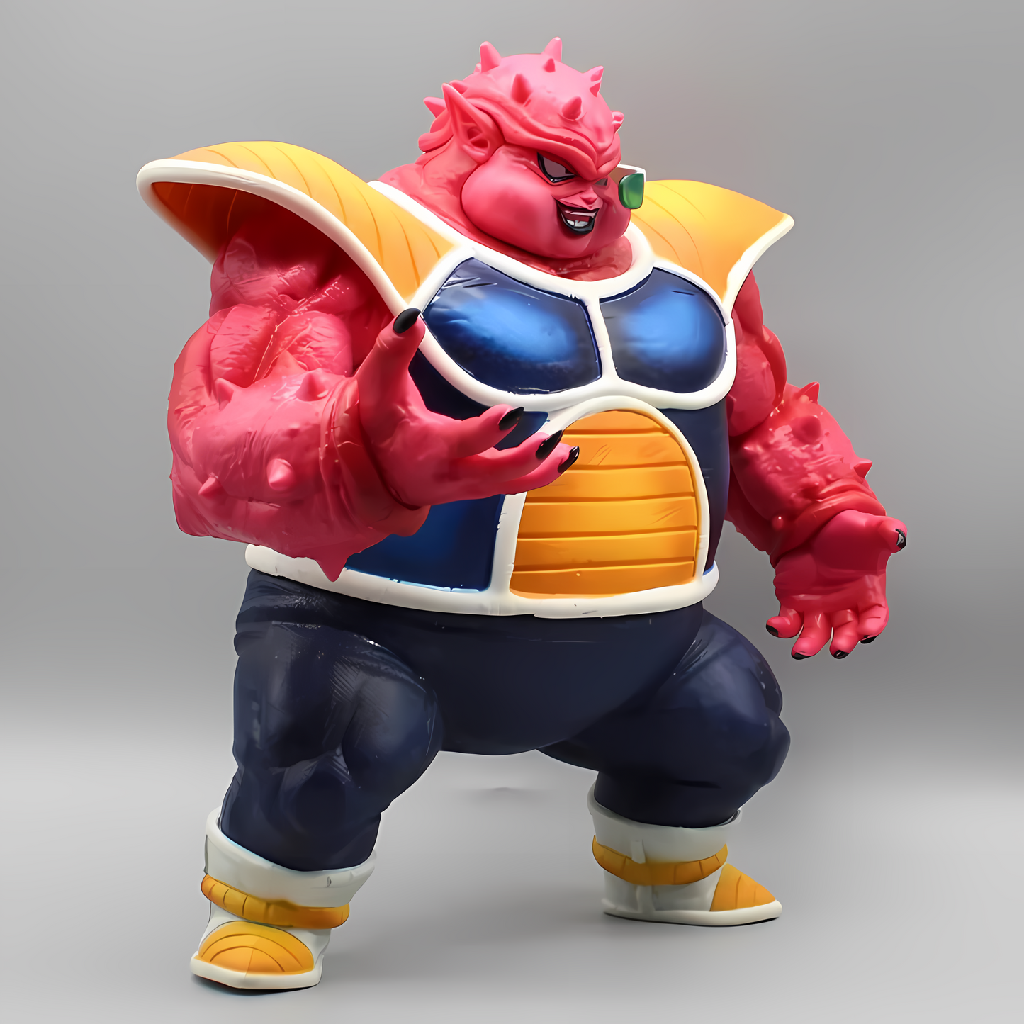 The 'Precision Dodoria' figure captured from the front, with its pinkish-red skin and a smirking expression behind sunglasses, ready for battle.