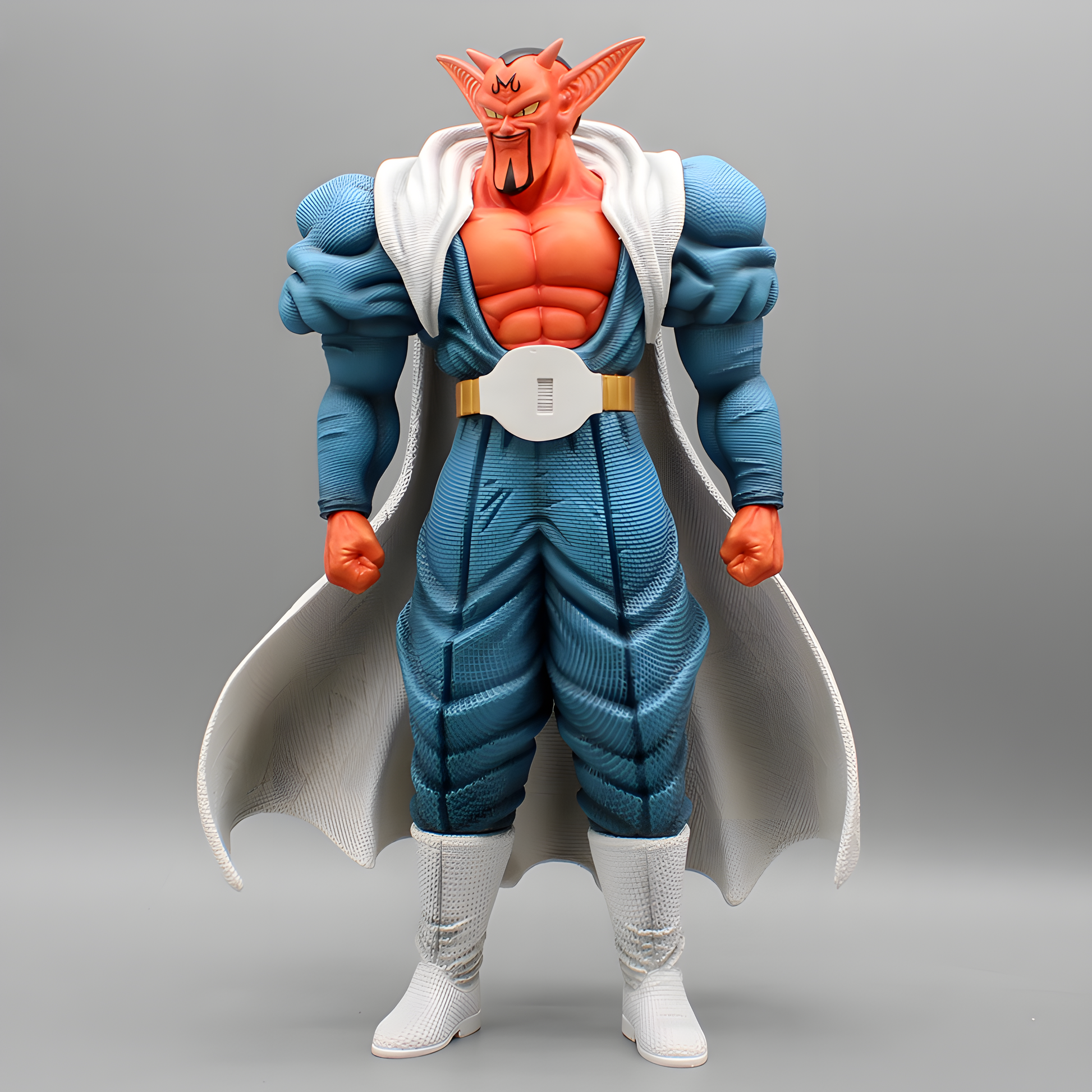 Rear view of the imposing Dabura collectible figure, highlighting the flow of his white cape and the intricacies of his blue demon attire.