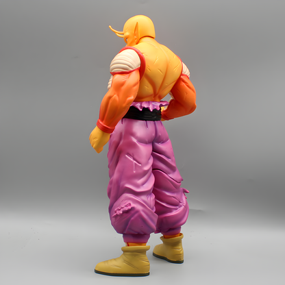 Rear perspective of the Piccolo figure from Dragon Ball collectibles, highlighting the character's strong back and yellow boots on a plain background.