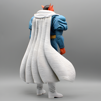 Side profile of the Dragon Ball collectible Dabura with a fierce expression, clad in a blue suit and white cape, projecting an aura of dark authority.