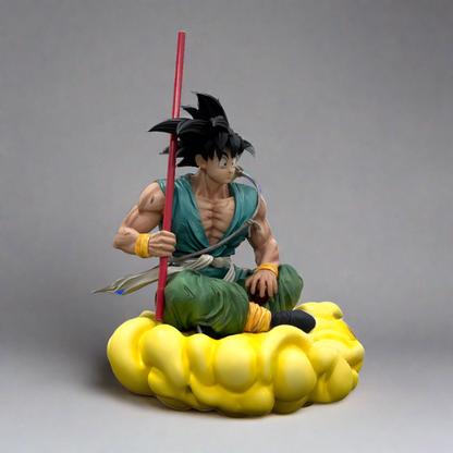Back perspective of Goku's collectible figure on the nimbus cloud, emphasizing his spiked black hair and the flow of his clothing, ready for action.