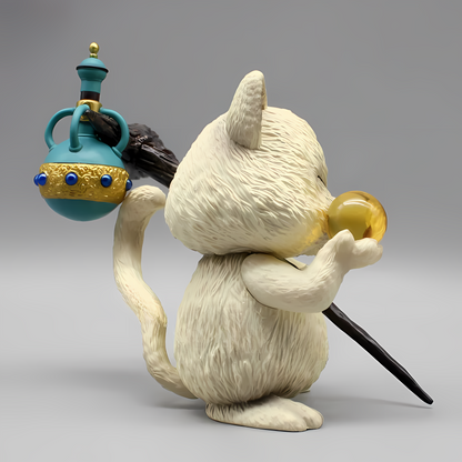 Side profile of the 'Guardian's Wisdom Karin' figure, where the cat is depicted with a Dragon Ball and staff, highlighting the figure's textured fur and playful demeanor.