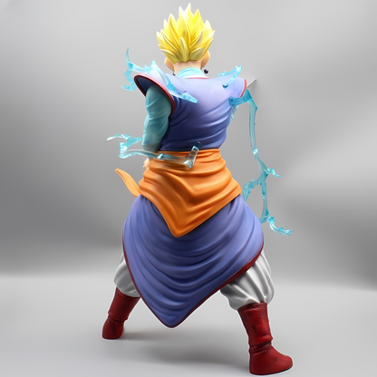 Rear view of the Super Saiyan Gohan Dragon Ball collectible figure, highlighting the flowing cape and the fighter's powerful stance.