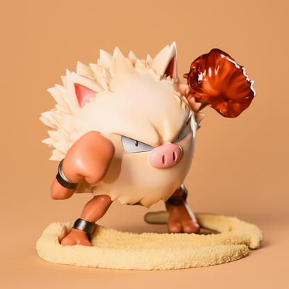 Anime figure of Blaze Monkey Primeape in a punch pose with flame effect on fist, 7cm PVC Pokémon statue collectible.