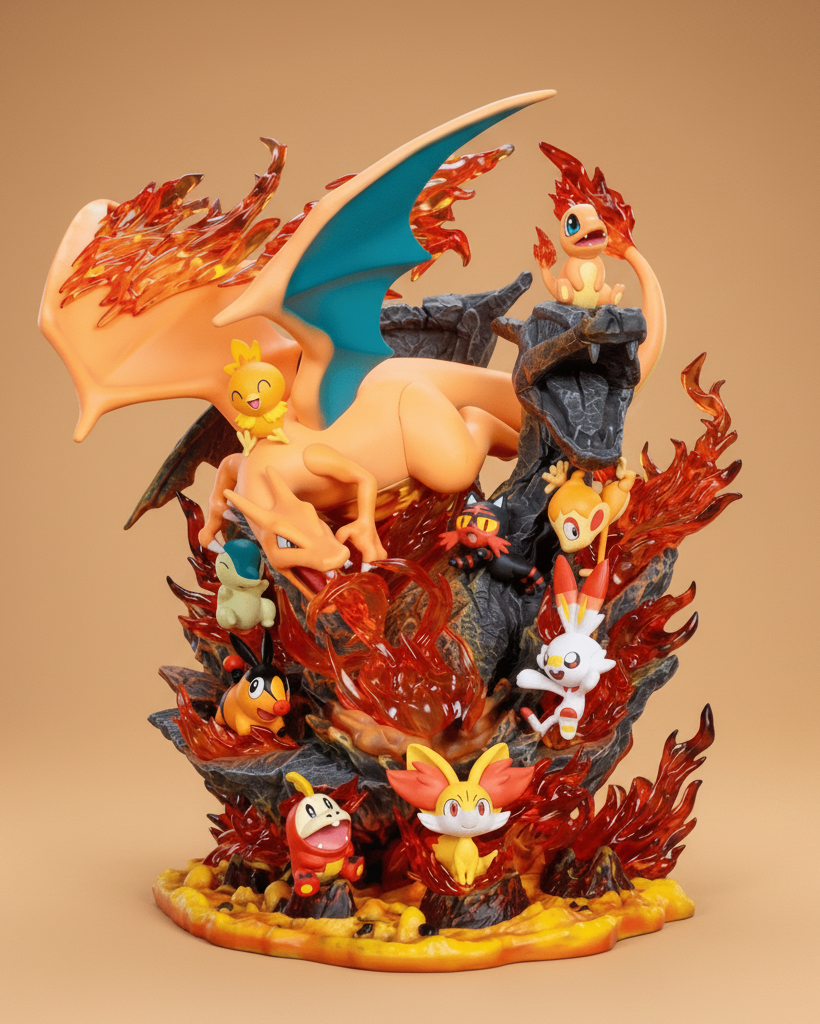 Pokémon Anime Figure Charizard’s Blazing Legacy Charmander, Torchic, Chimchar, Tepig, Fennekin, Litten, Scorbunny and Fuecoco 32cm (12.6") Collector Statue