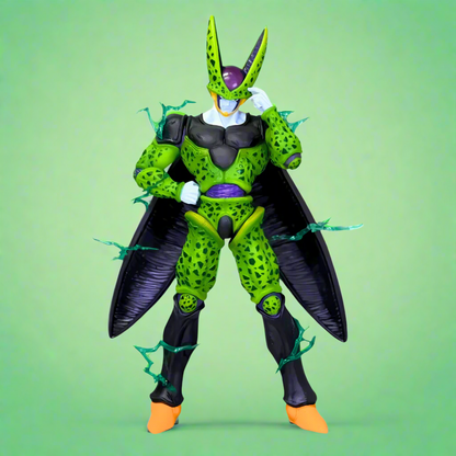 Colorful action figure with green and black suit on a white background