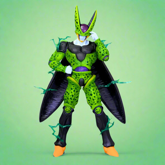 Colorful action figure with green and black suit on a white background