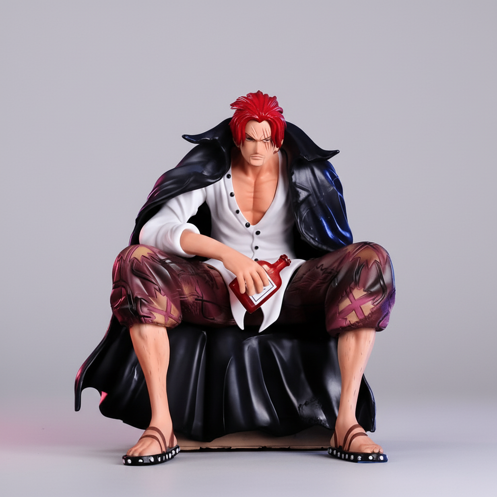 Red-Haired Shanks anime figure sitting with bottle – front view
