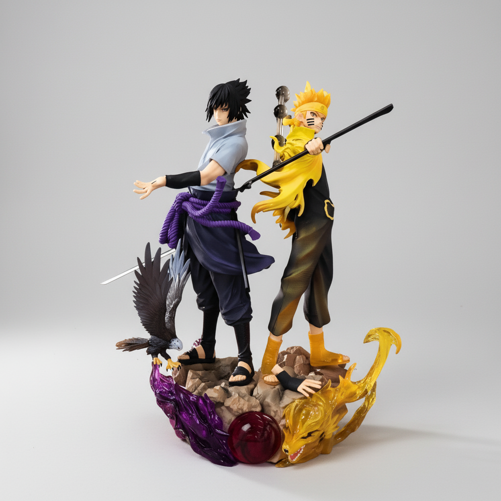 Destiny Rivals twin statue featuring Naruto Uzumaki and Sasuke Uchiha