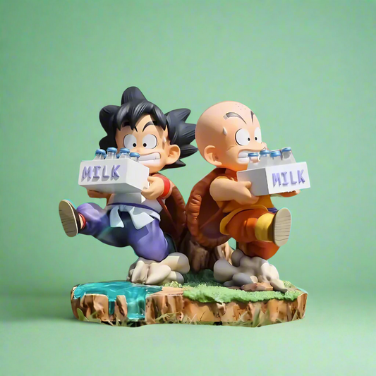 Figura de anime Dragon Ball Milk Madness Goku y Krilin Estatua de PVC de 15 cm (6 ")