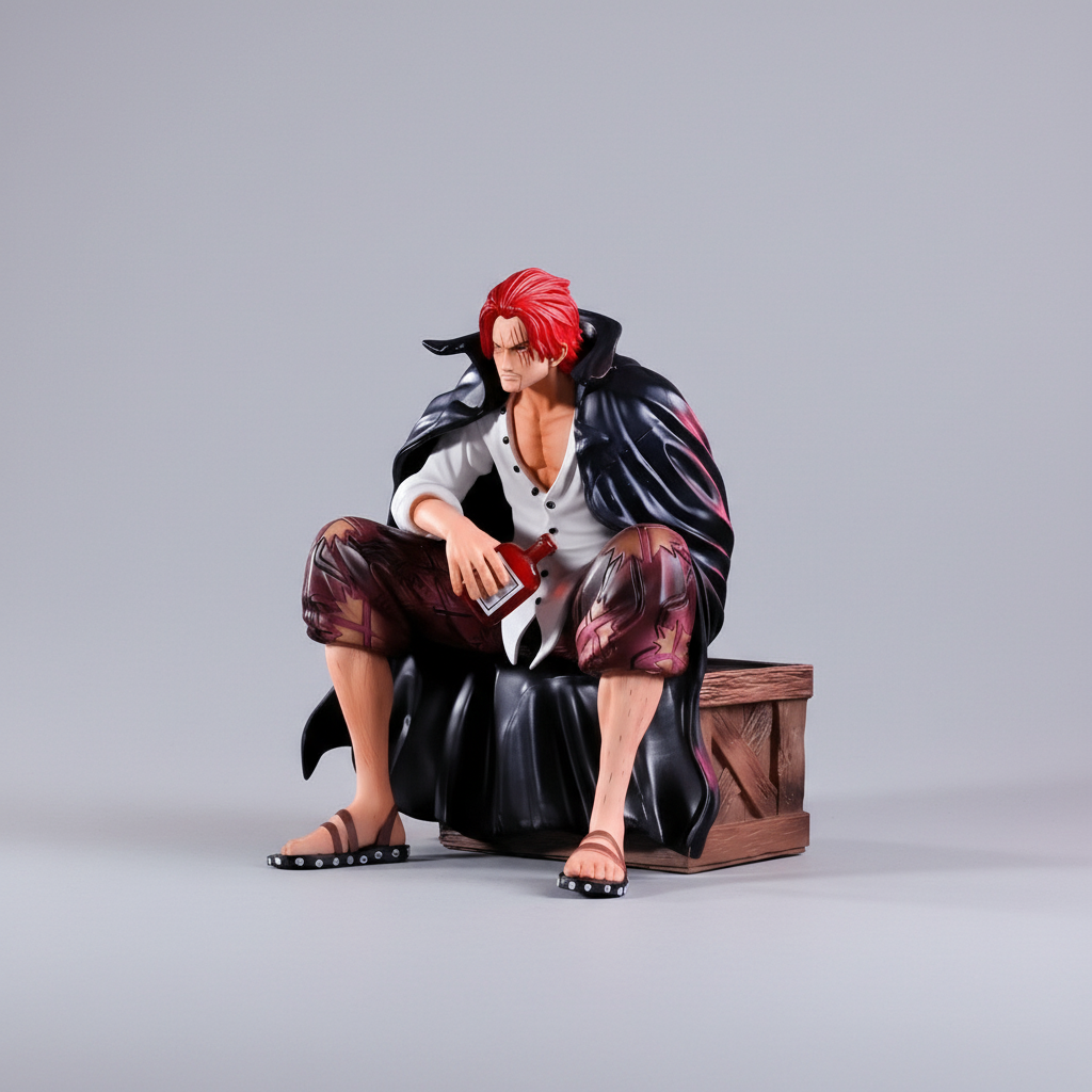 Shanks One Piece PVC figure sitting on crate – left side view