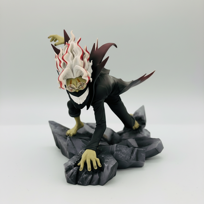 Takakura Ken figure top view – white hair, black suit, rocky base