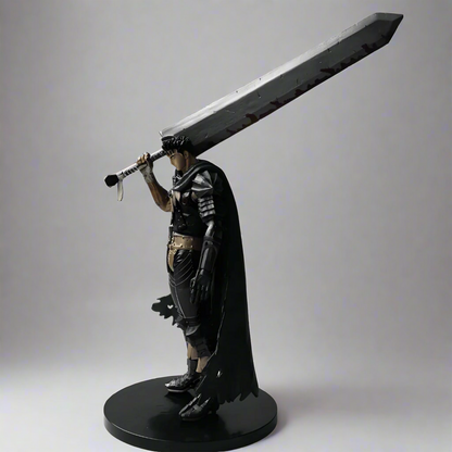 Statue of a warrior holding a large sword on a white background