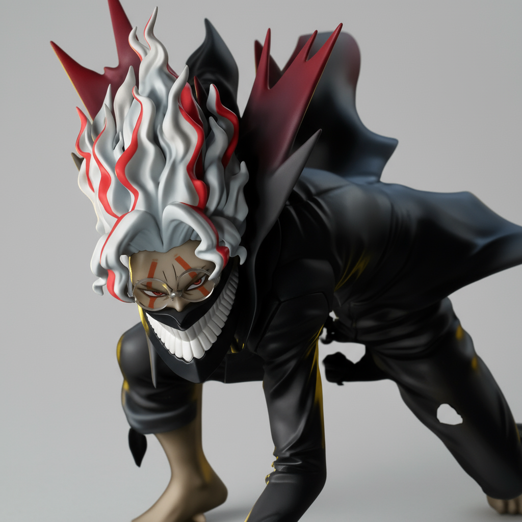 Close-up of Takakura Ken’s awakened face – sharp eyes, flame hair, sinister grin