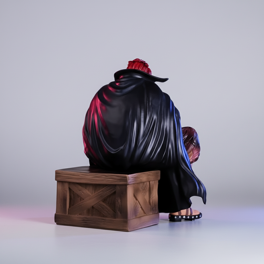 Rear view of Shanks figure – cloak flowing over wooden crate