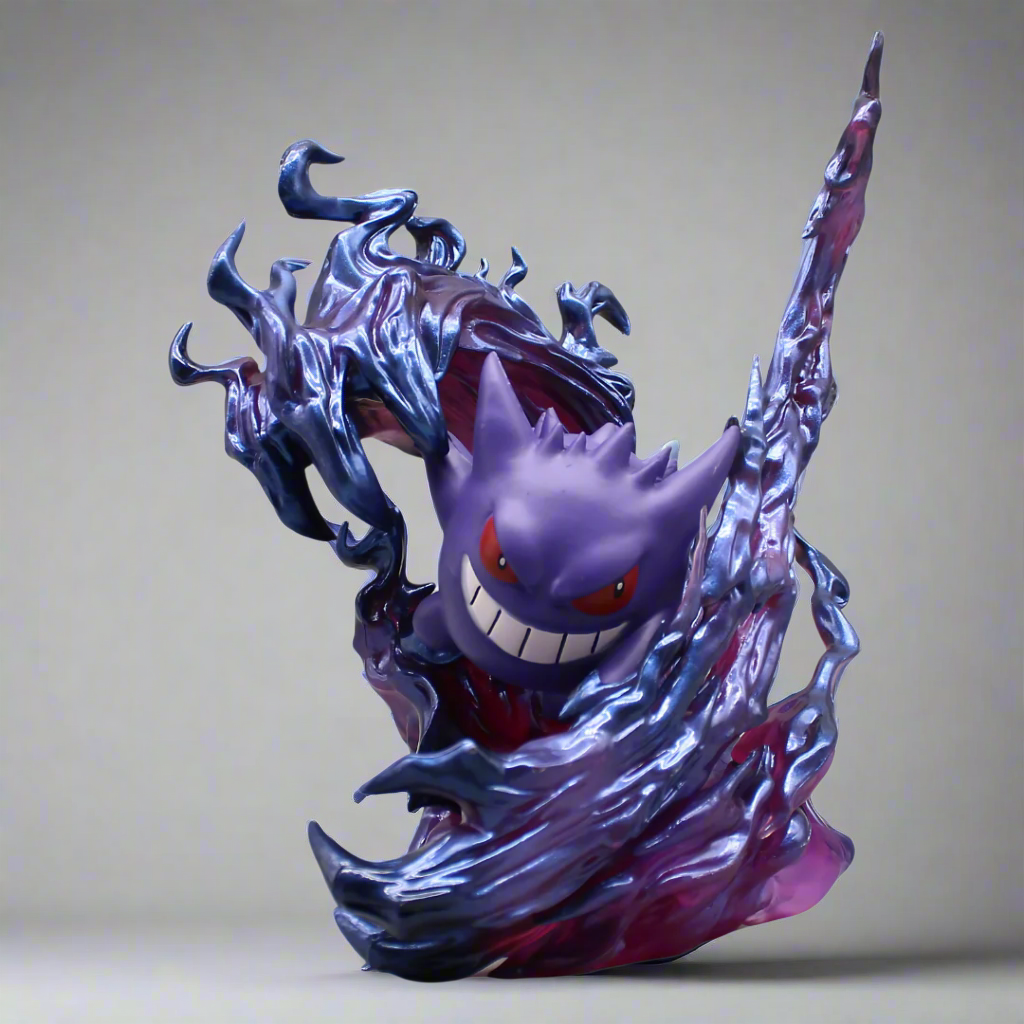 Back angle of Gengar PVC figure – vivid paintwork and dynamic ghost-type energy effect.