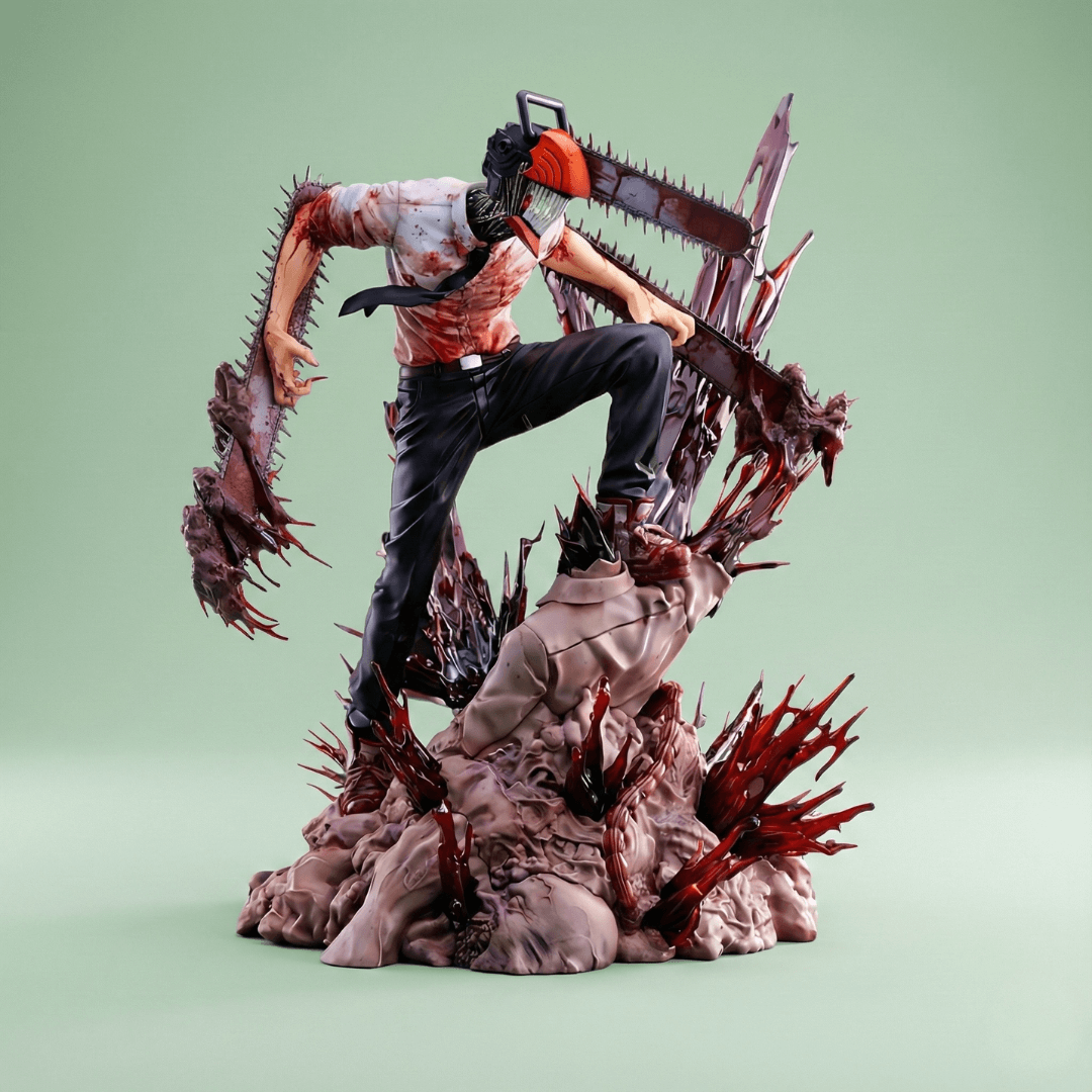Chainsaw Man Denji anime figure mid-attack – premium PVC statue with dynamic blood effect base.