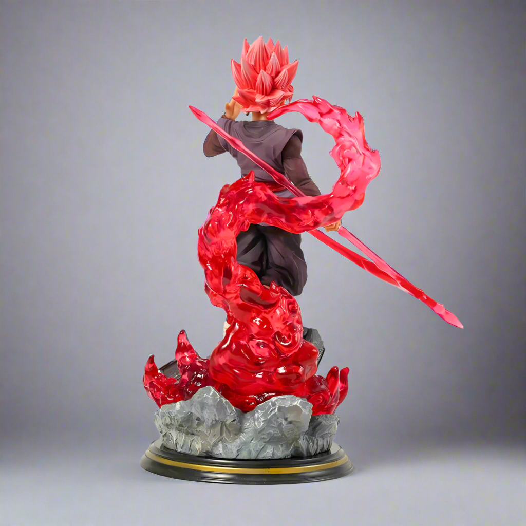 Close-up of Goku Black Rose smirking – anime figure with energy blade and villainous expression.
