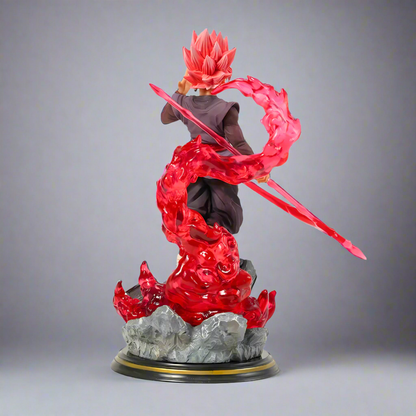 Close-up of Goku Black Rose smirking – anime figure with energy blade and villainous expression.
