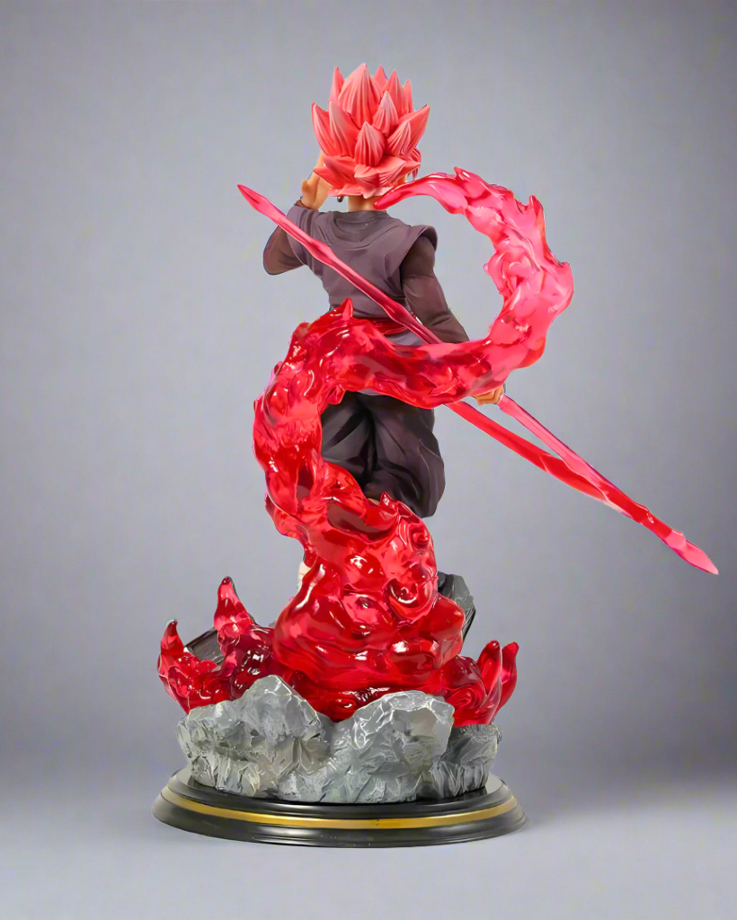 Close-up of Goku Black Rose smirking – anime figure with energy blade and villainous expression.