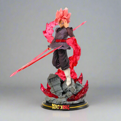 Dragon Ball Super Goku Black Rose statue – detailed sculpt with swirling pink energy effects.