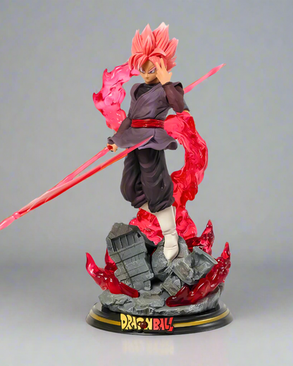 Dragon Ball Super Goku Black Rose statue – detailed sculpt with swirling pink energy effects.