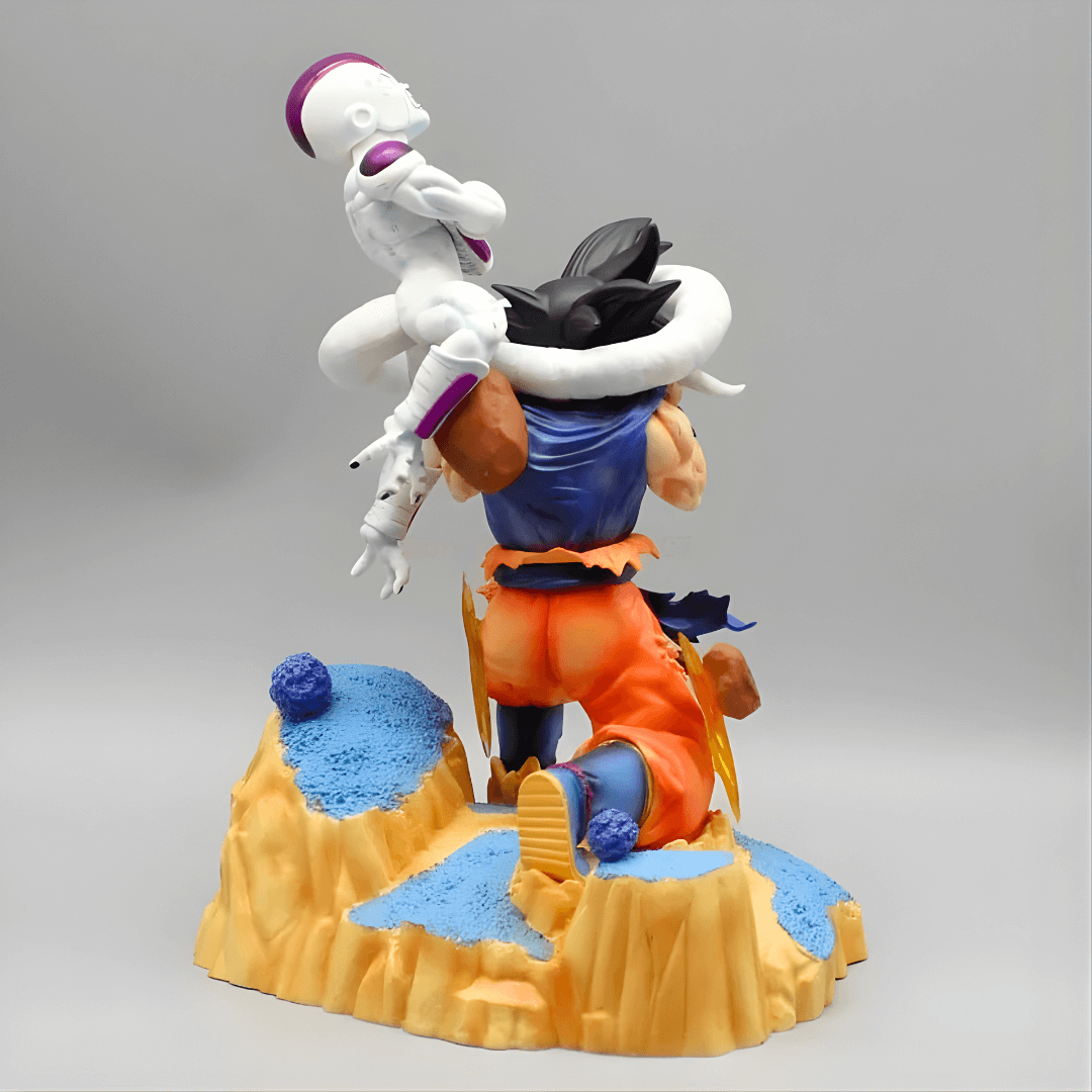 Dragon Ball anime figure of Goku and Frieza fighting – rear view highlighting sculpt and paint details.
