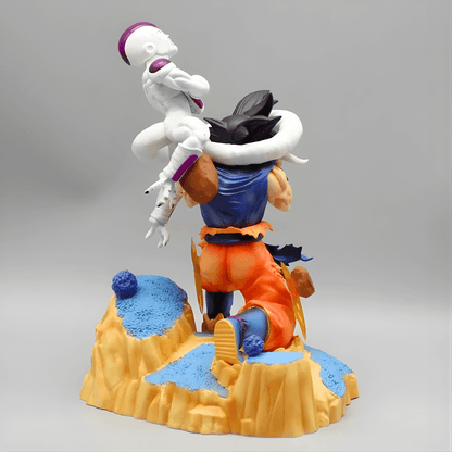 Dragon Ball anime figure of Goku and Frieza fighting – rear view highlighting sculpt and paint details.