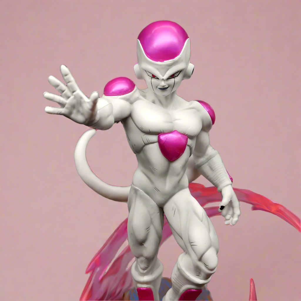 Front view of a Frieza Final Form figure from Dragon Ball Z with pink energy effects and detailed sculpting.
