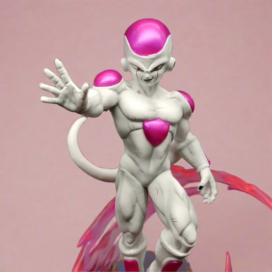 Front view of a Frieza Final Form figure from Dragon Ball Z with pink energy effects and detailed sculpting.