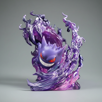 Front view of Gengar PVC statue – swirling ghost energy and mischievous expression from Pokémon.