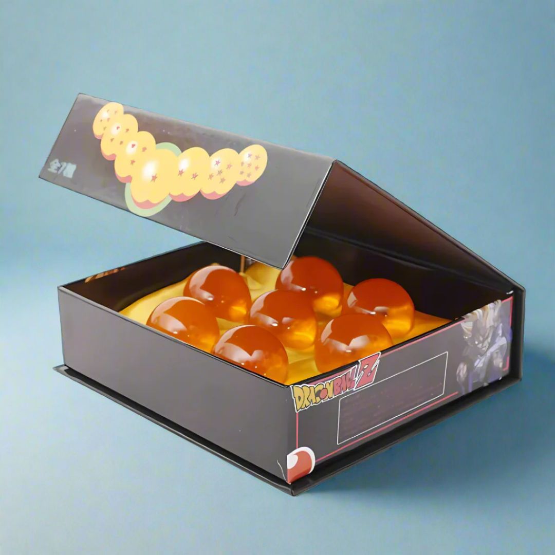 Full Dragon Ball crystal set in collector's display box – perfect gift for Dragon Ball Z fans.