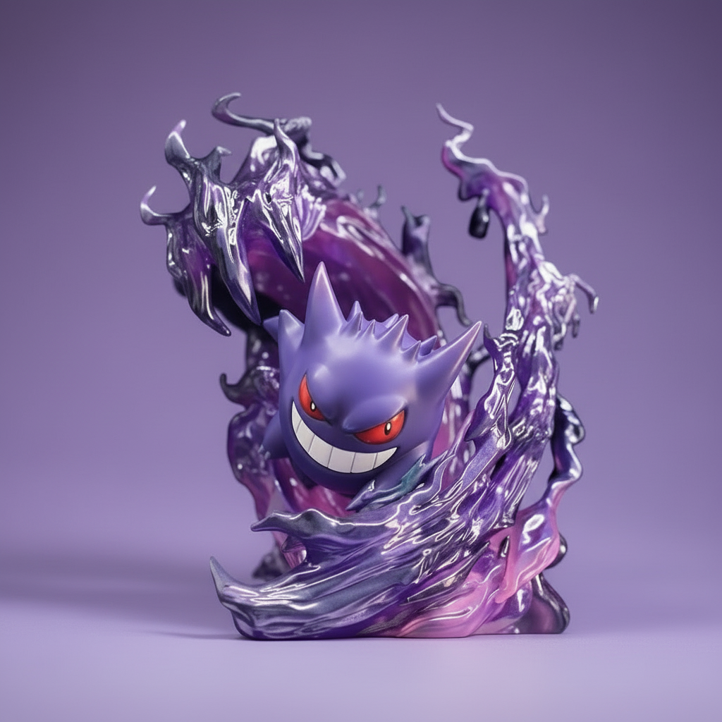 Gengar Pokémon figure emerging from dark aura – premium ghost-type PVC statue with dynamic swirl effect.