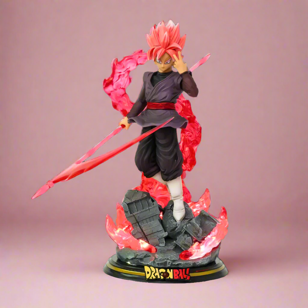 Goku Black Rose anime figure with energy sword – Dragon Ball Super PVC statue on detailed base.