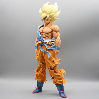 Goku Super Saiyan anime figure – left side angle showing muscle definition and torn outfit.
