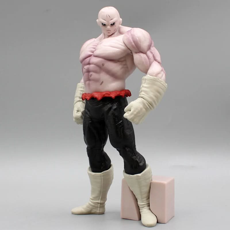 Jiren figure from Dragon Ball in a standing pose with a beige display block on a gray background.