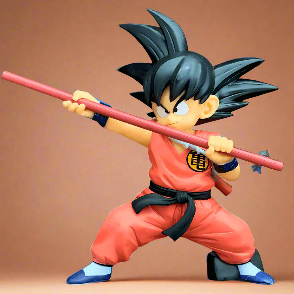 Kid Goku anime figure with Power Pole – Dragon Ball PVC statue in battle stance, close-up view.