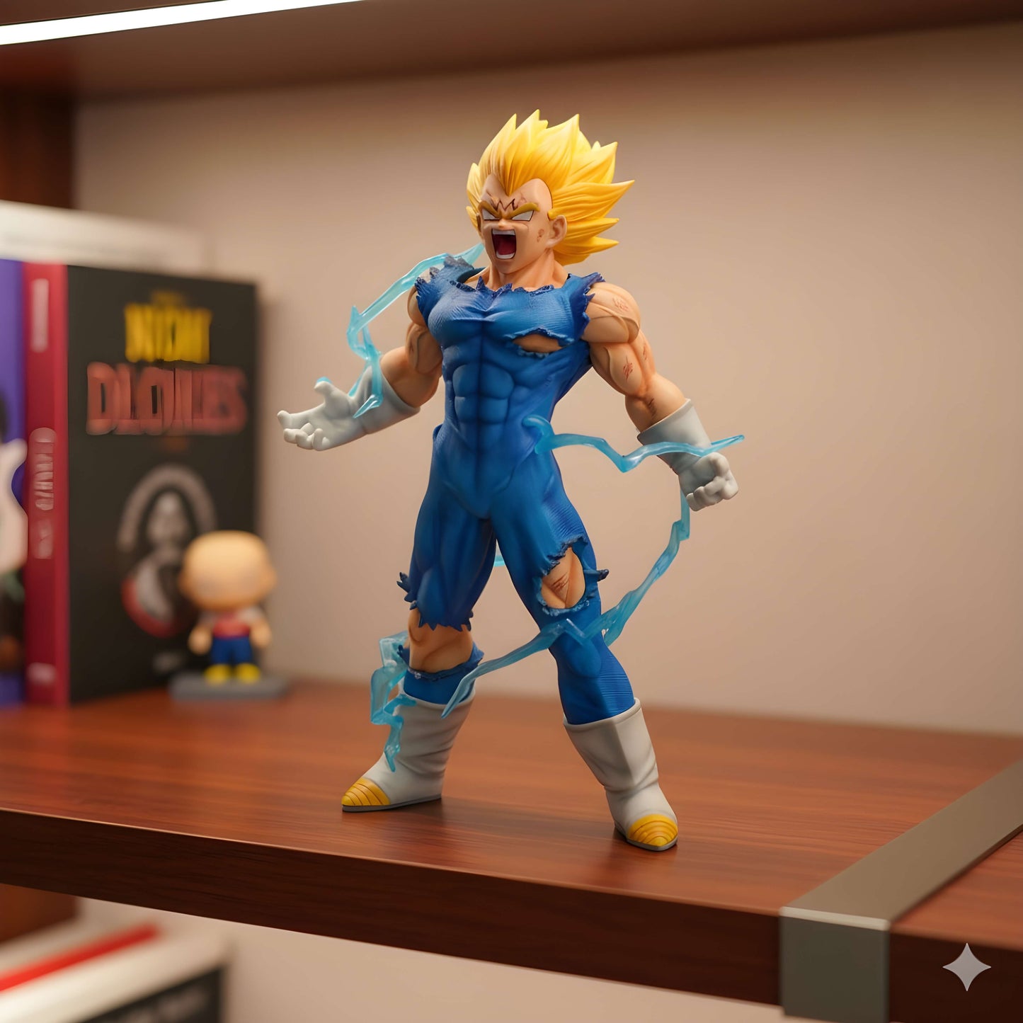 Majin Vegeta PVC figure displayed on shelf – perfect gift for Dragon Ball Z collectors.