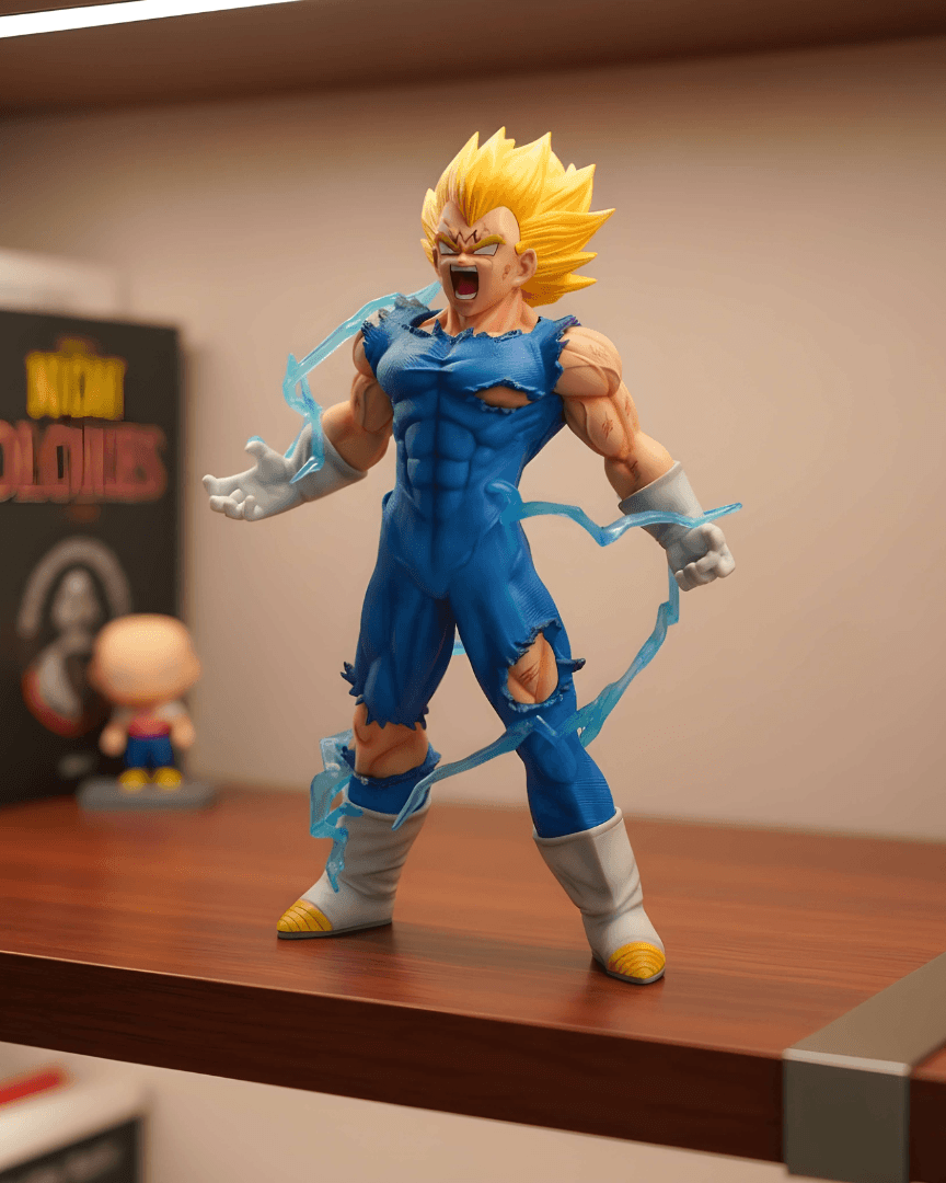Majin Vegeta PVC figure displayed on shelf – perfect gift for Dragon Ball Z collectors.