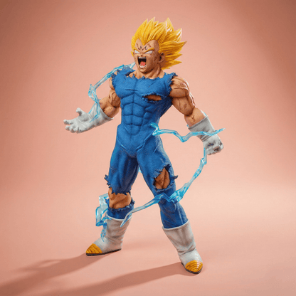 Majin Vegeta anime figure in rage pose – Dragon Ball Z PVC statue with lightning aura effects.