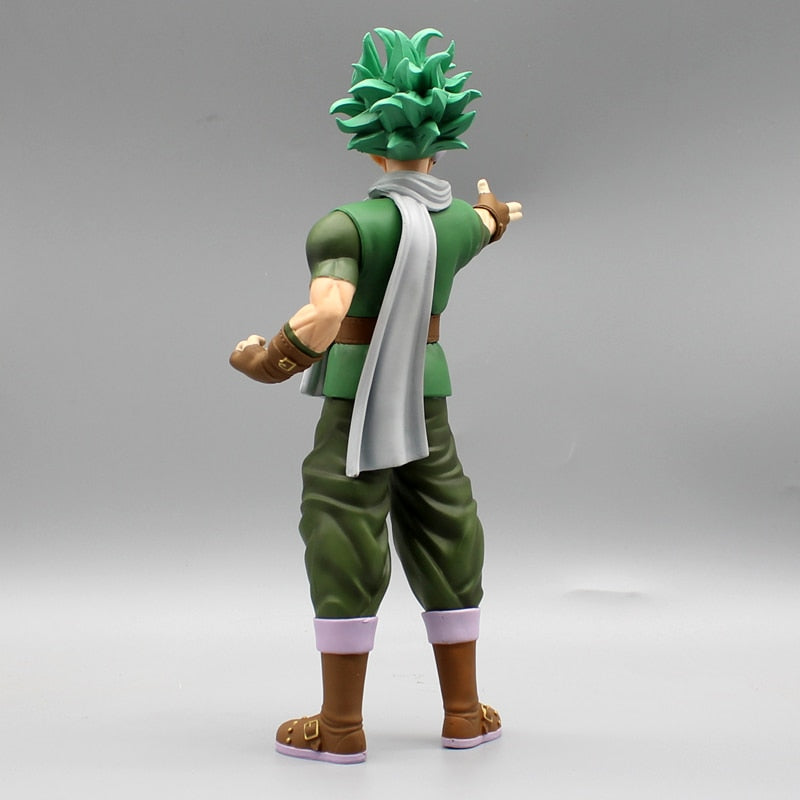 Granolah the Survivor from Dragon Ball standing poised with an outstretched arm, his green hair and sharp outfit captured in this collectible figure, perfect for fans of the series.