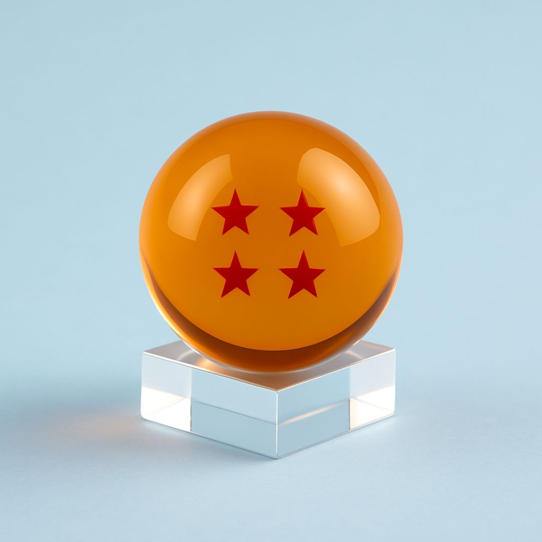Seven-star Dragon Ball replica displayed on clear acrylic base – high-quality anime merchandise.