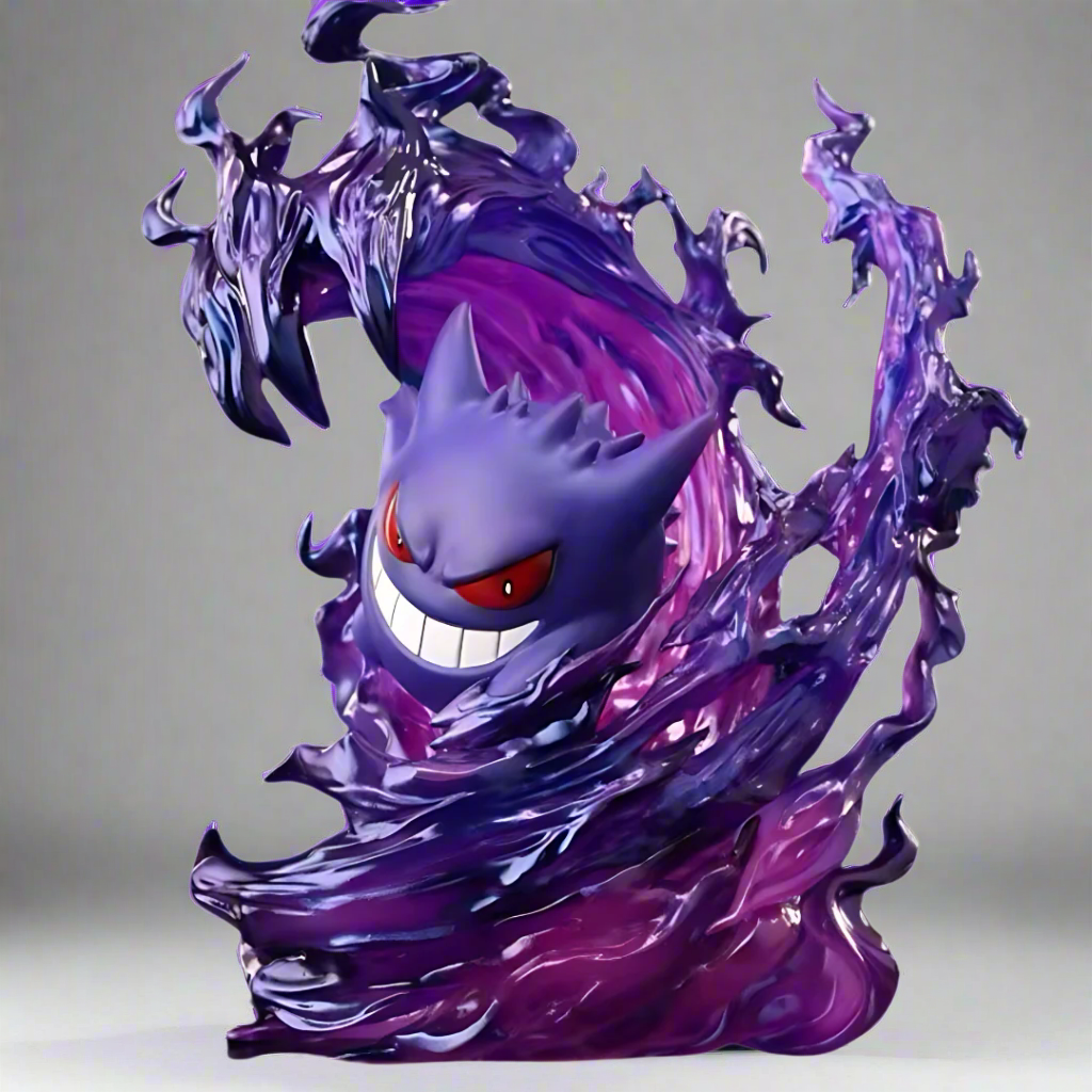 Side profile of Gengar anime figure – translucent purple aura sculpt with sharp detail.