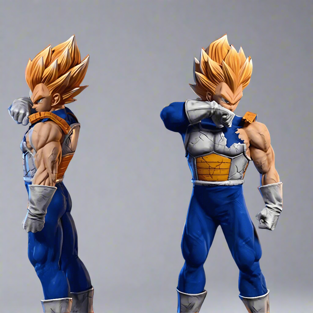 The collectible Saiyan Warrior Vegeta figure from Dragon Ball, in dynamic battle pose, representing the fiery spirit of the character.